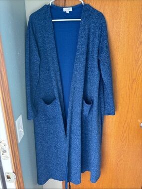 LuLaRoe Long Open-Front Duster Cardigan in Heathered Blue